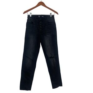 Kut from the Kloth Rachael Fab Ab Mom Jeans Black Distressed Button Fly Size 2